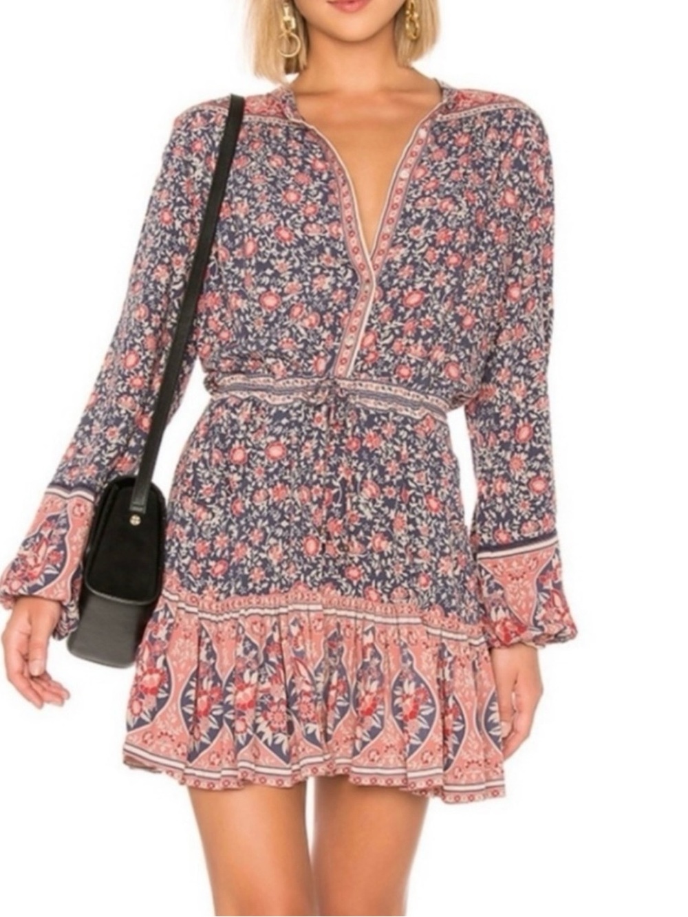 SPELL & THE‎ GYPSY COLLECTIVE Floral Print Boho Tie-Waist Mini Dress Sz. XS - Picture 1 of 6
